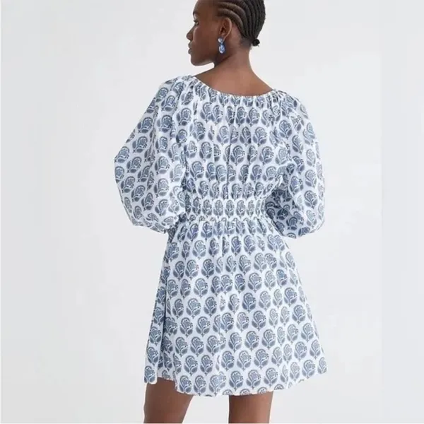 J.Crew V Neck Bouquet Block White Blue Dress Fit Flare XS Spring - Image 3