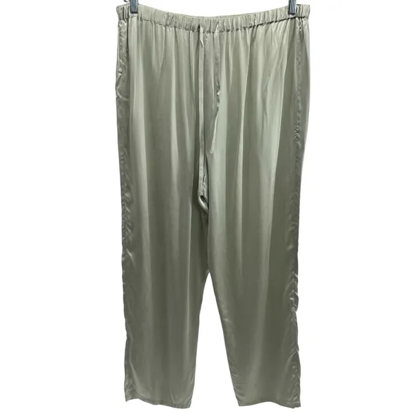 Clio 100% Silk Sage Green Drawstring Pants Pajama Career Luxury Old‎ Money L - Image 2