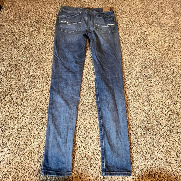 American‎ Eagle Super Stretch Jeggings Womens 8 Long Medium Wash Blue Slim Denim - Image 7