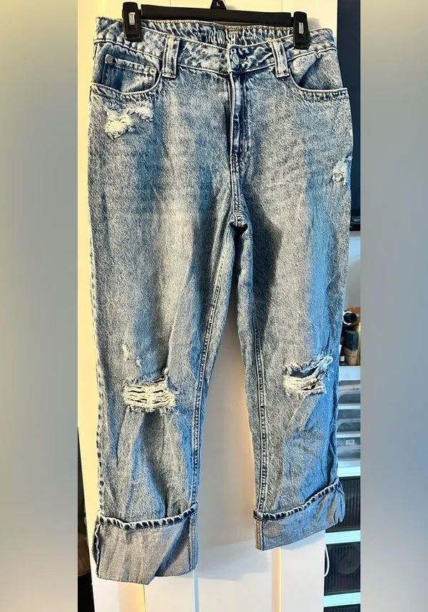 Rewash High Rise Cuffed Straight Ankle Jeans -Vintage Blue Black - Image 9