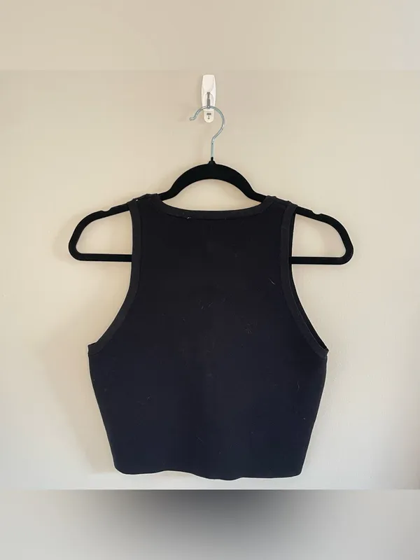 Zara Round Neck Cropped Tank Top, Black, Size L, NWT - Image 2