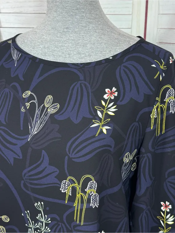 Loft Botanical Floral Print Tunic Blouse Blue Multi Medium Popover Chiffon‎ - Image 5
