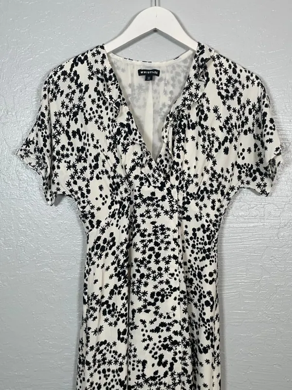 Whistles Women 4 White Black Floral Print Maxi Dress Button Front Ruffle Summer - Image 3