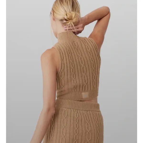 Alo Yoga Cable Knit Winter Bliss Mock Neck Tank Toasted Almond M - Image 2