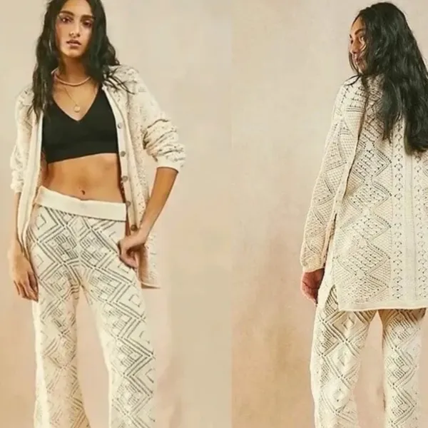 FREE PEOPLE BEACH Get Away Faux Crochet Cardigan Tan Size Medium‎ NWT - Image 2