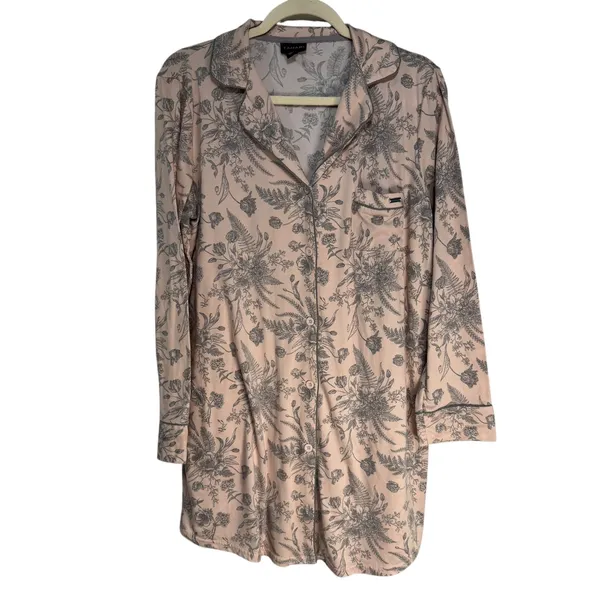 Tahari Womens Pink Floral Long‎ Sleeve Button Down Nightshirt Sleepwear Size M - Image 7