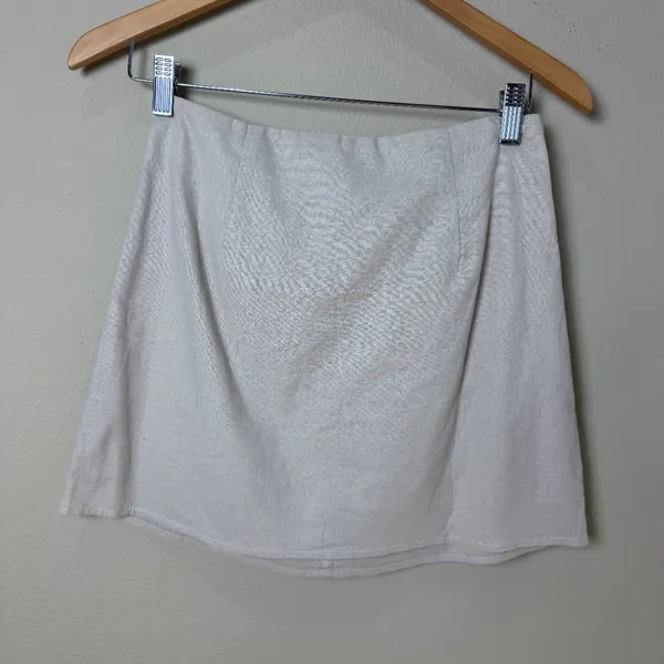 PRINCESS POLLY New Cariss Linen Blend Mini Skirt Beige Tan Size 4 - Image 4