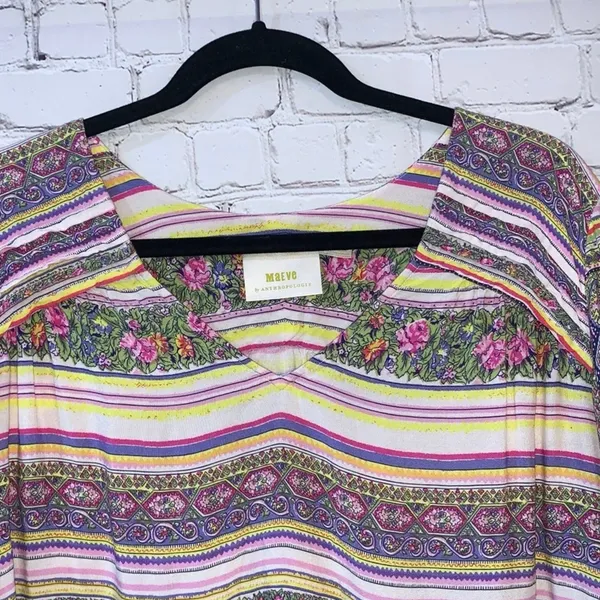 Maeve Anthropologie Boho Blouse Medium Floral‎ Stripe Peasant Top Balloon Sleeve - Image 3