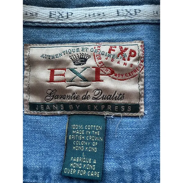 Vintage 90s Express Chambray Denim Button Down Women's Shirt Size Large - Image 9