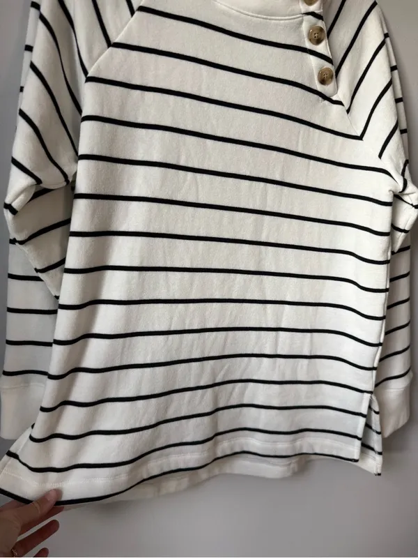 J. Crew Striped Button Shoulder Turtleneck Sweater White Black Comfy Sweatshirt - Image 2