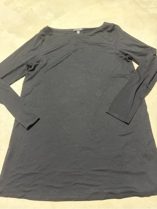EILEEN FISHER Black Long-Sleeve Crewneck Top small - Image 2