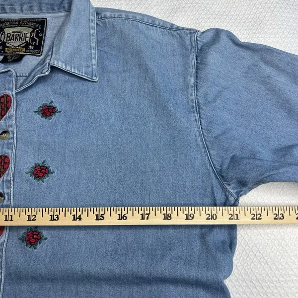 No Barriers Womens Vintage Size Medium Cotton Denim Embroidered Button Down‎ Top - Image 6