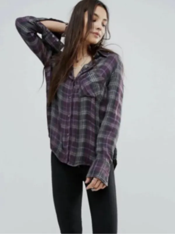 Free People Joplin Plaid Button Down Shirt Size Small - Image 5