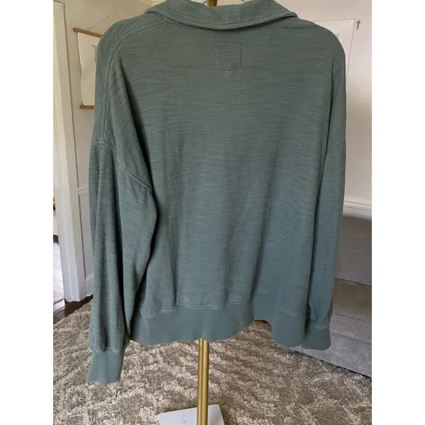 Aerie Oversized Green Polo Pullover Sweatshirt V Neck Collared Preppy Lounge M - Image 3