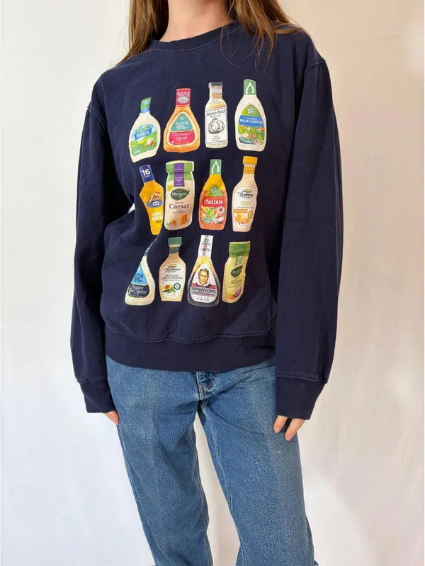 Navy Blue Ranch Bottle Funny Crewneck Oversized Sweatshirt - Image 2