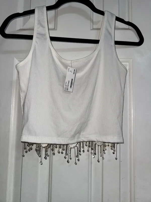 Rhinestone Fringe Top White - Image 2
