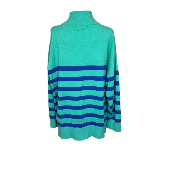 Wiholl Half Zip Mock Neck Sweater Size XL Turquoise Blue Striped Preppy Coastal - Image 5