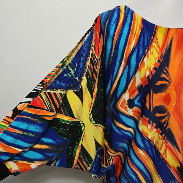 Bali M Multicolor Abstract Cold Shoulder Split Sleeve Top Lagenlook Avante Garde - Image 3