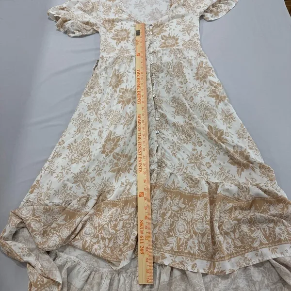 Petal + Pup Floral Button Front‎ Midi Dress Tan White Boho Flutter Sleeve Size 8 - Image 7