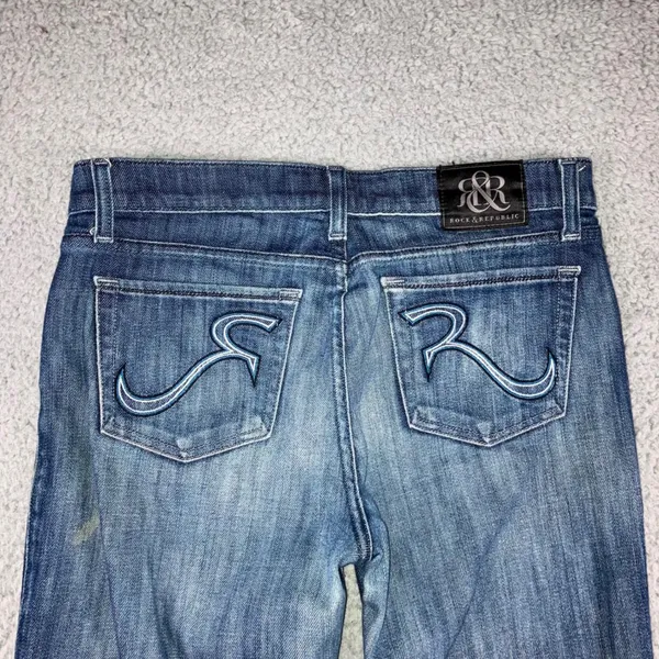 Rock & Republic Bootcut Jeans Women 29 Embroidered Pockets Low Rise Grunge Biker - Image 9