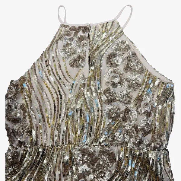 Sugar + Lip2 Sequin Mini Dress S Gold Champagne Cold Shoulder Keyhole Cocktail - Image 17