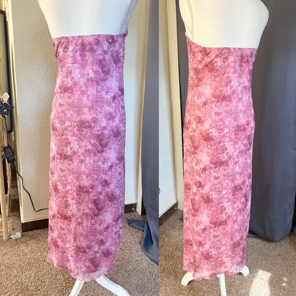 Full Tilt Fairycore Tube Maxi Dress Womens XL Pink Floral Strapless Slit Y2K - Image 4