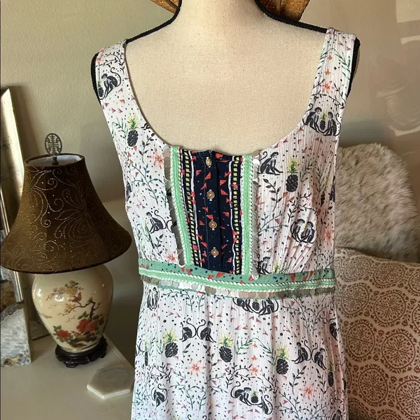 Mantaray white boho novelty monkey pineapple floral sleeveless maxi dress 14​ - Image 2