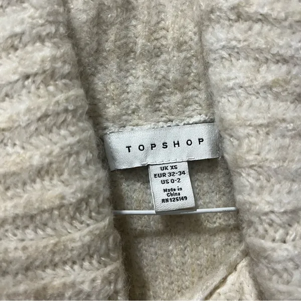 Topshop Women's Turtleneck Sweater Cream Tan Fuzzy Stripe Long Oversized Sz 0/2‎ - Image 5