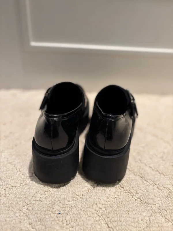 Bershka Black Double Buckle Chunky Platform Loafers Size 6 - Image 6