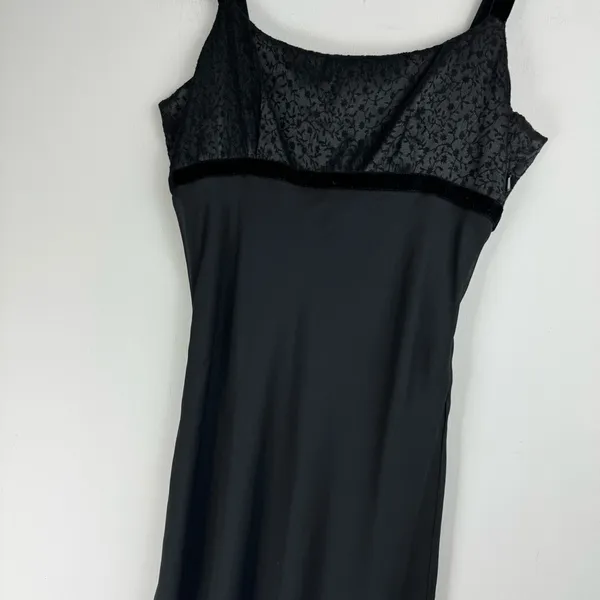 Vtg Y2K Jonathan Martin Black Slip Maxi Dress Velvet Floral Bodice Sz S/M - Image 7