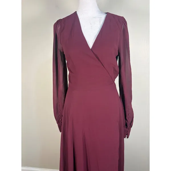 Lulus My Whole Heart Wrap Dress S‎ Burgundy Long Sleeve Gown - Image 7