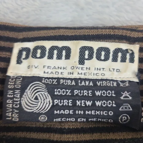Pom Pom Frank Owen Vintage Sweater Wool Leather Batwing Sleeve‎ Brown Black Sz S - Image 2
