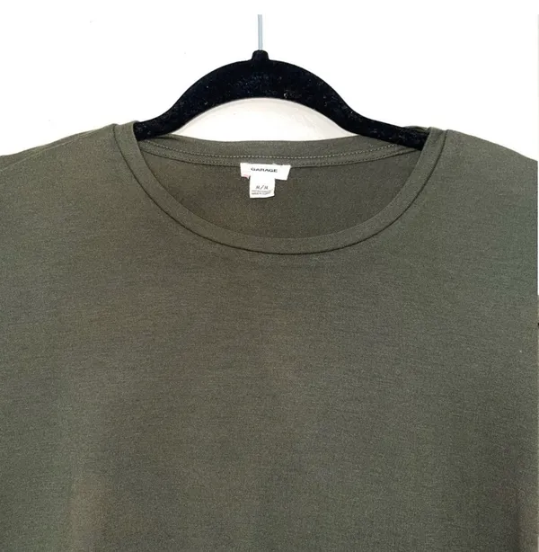Garage Cropped Tee Solid Olive Green Long Sleeve Crew Neck Basic - Image 2