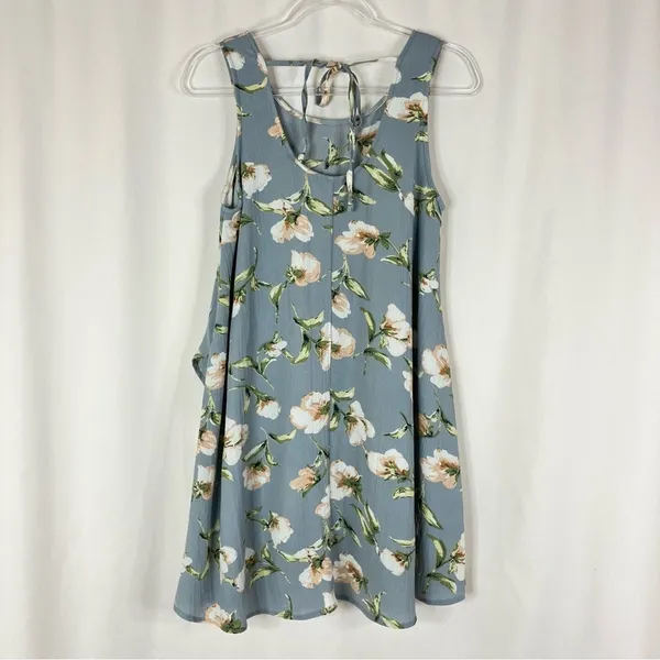 Entro Blue Polyester Gauze-Like Floral Layered Sleeveless Mini Dress Women Small - Image 5