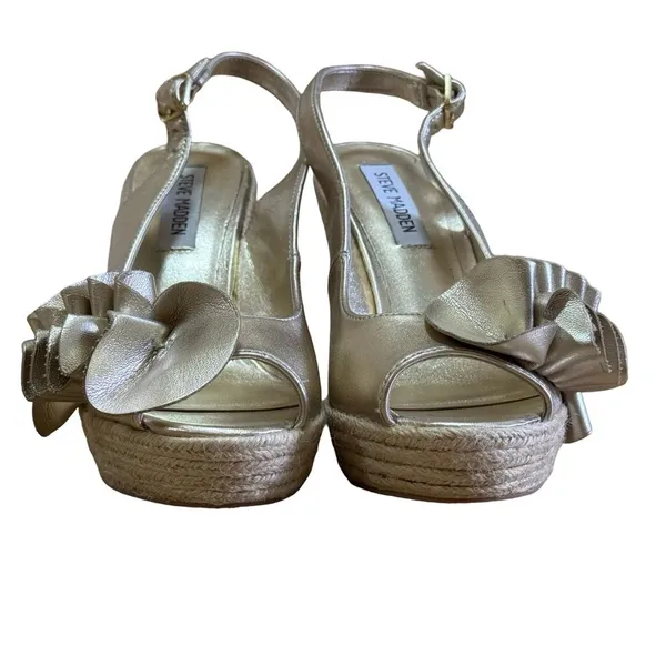 Steve Madden Gold Metallic Wedge Sandals Women's 6.5 BNWOT Dress Summer Shoes - Image 3