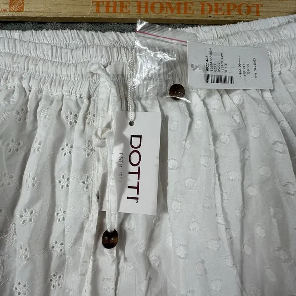 White Eyelet Cotton Maxi Skirt Large Tiered Layered Elastic Pull-On Cottagecore - Image 7
