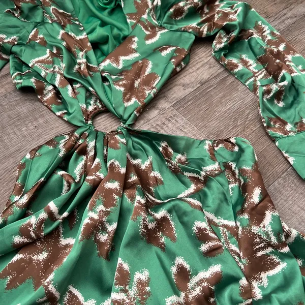TCEC o ring‎ cutout Floral Green and Brown Women's Dress size M - Image 10