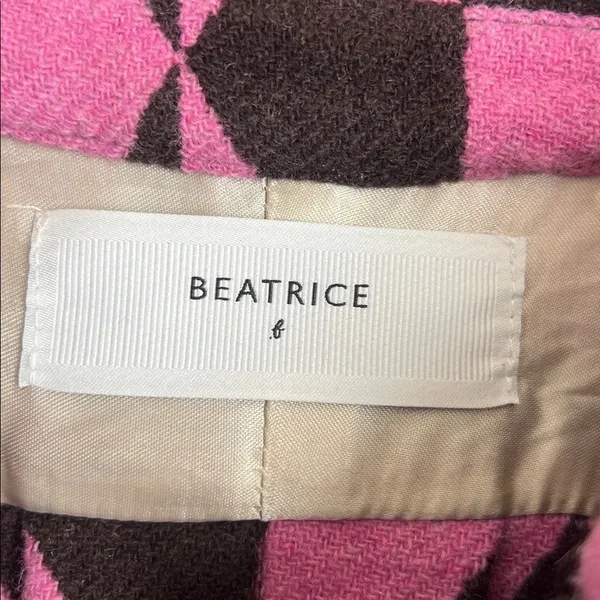 Anthropologie Beatrice B Wool Topcoat Belted Retro‎ Geometric Print Sz XS - Image 6