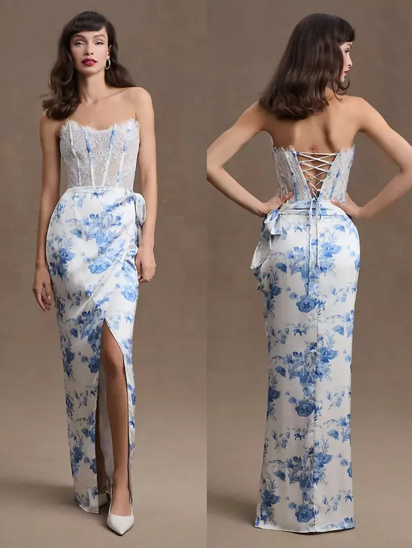 V. Chapman January Wrap Skirt Lace Corset Front Slit Column Gown - Image 2