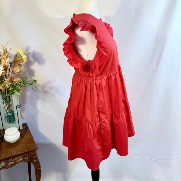 English Factory True Red Ruffle Sleeve Babydoll Tiered Mini Dress Sz S 🧡 - Image 6
