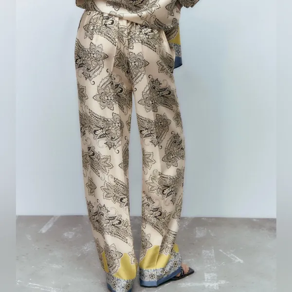 ZARA Multicolored Printed‎ High-Waisted Wide Leg Palazzo Pants Size Small NEW - Image 5
