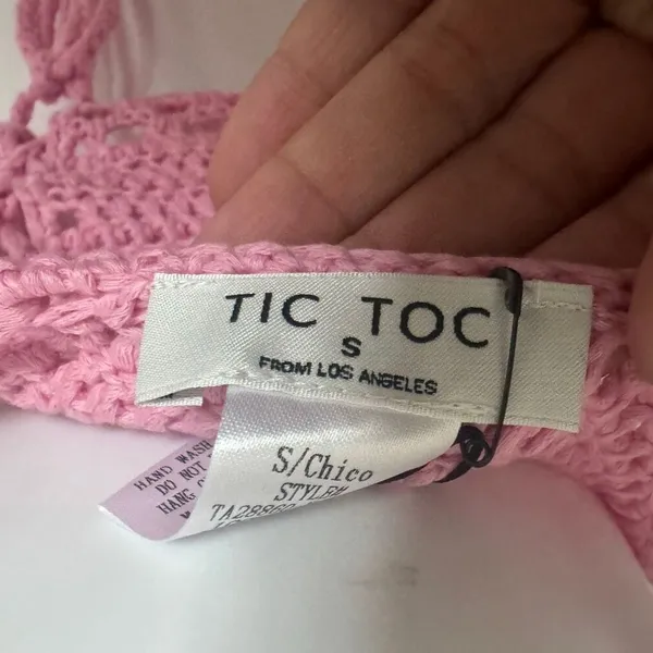 Crotchet Lace Up Boho Festival Summer Sleeveless Crop Top Pink NWT - Image 5