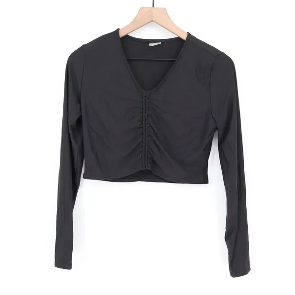 Calia Womens Black Ruched V-Neck Long Sleeve Crop Top Size M - Image 2
