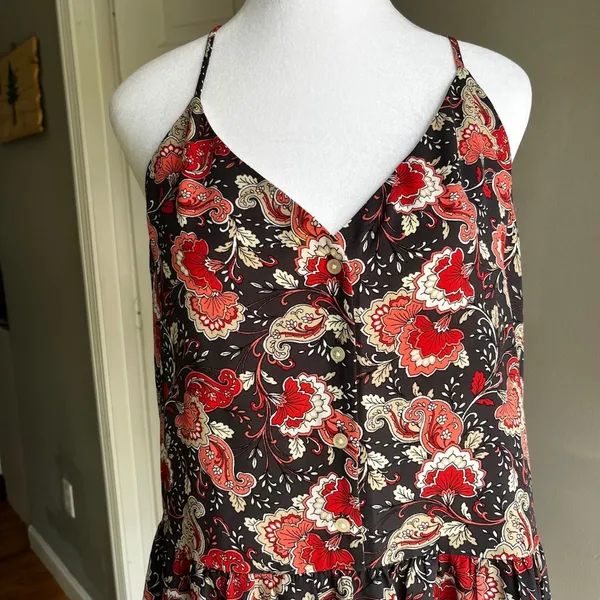 Floral Paisley Print Cami Top Button Down Sleeveless Peplum Tank Blouse Large - Image 3