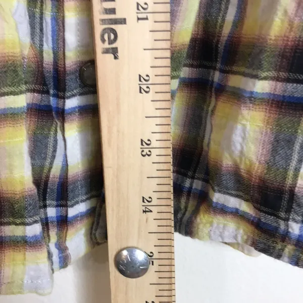 Free People Women's Flannel Plaid Crochet Lace Button Up Shirt Yellow Size XS - Image 9