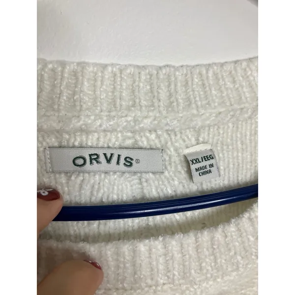 Orvis Chenille Cable Knit Sweater Womens XXL White Excellent Crew Neck Soft - Image 2