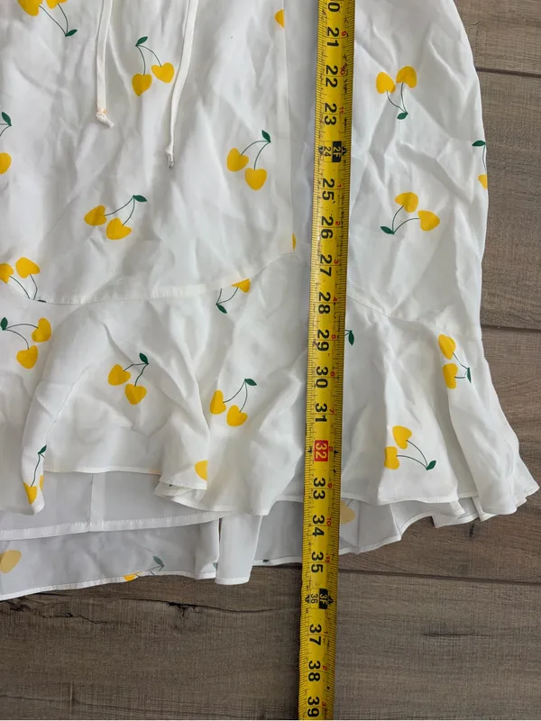 For Love & Lemons Ashland Lace Up White Yellow Cherry Print Y2K Boho Mini Dress - Image 10
