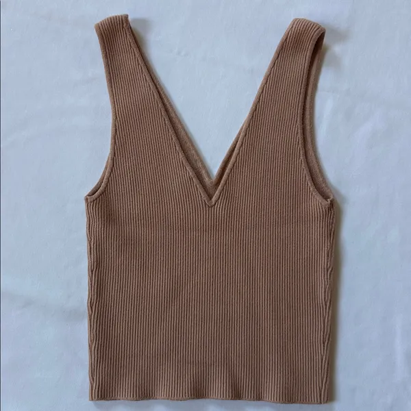 Abercrombie & Fitch Ribbed Knit Crop Tank Top Brown V-Neck Sleeveless Womens Med - Image 6