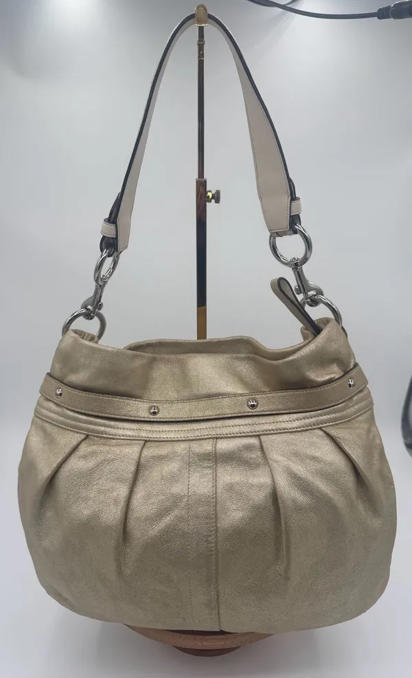 Coach Vintage Metallic Gold Pleated Hobo Bag Y2K Leather Shoulder Bag - Image 2