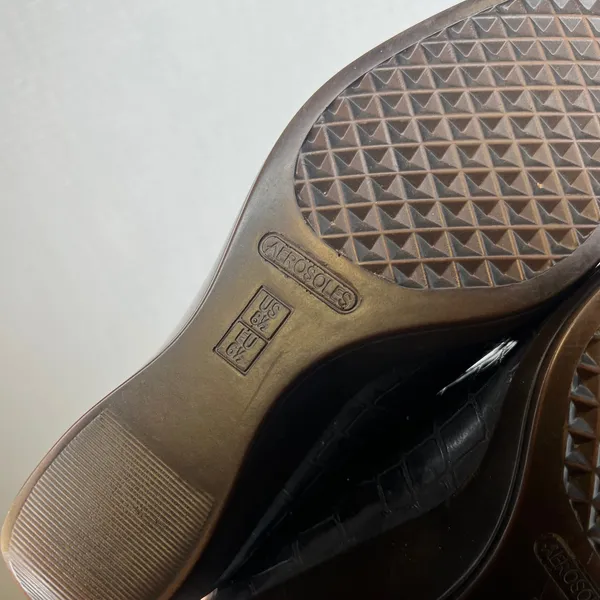 Aerosoles Dark Brown Croc Embossed Wedge Loafers Square Toe Shoes Womens 8.5 - Image 6